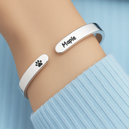 Pet Lovers,Pet Mom,Pet Dad,Memorial,Sad - Pet Loss Once By My Side Forever In My Heart - Personalized Bangle Bracelet Cuff