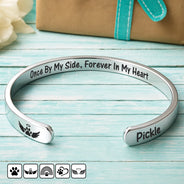 Pet Lovers,Pet Mom,Pet Dad,Memorial,Sad - Pet Loss Once By My Side Forever In My Heart - Personalized Bangle Bracelet Cuff