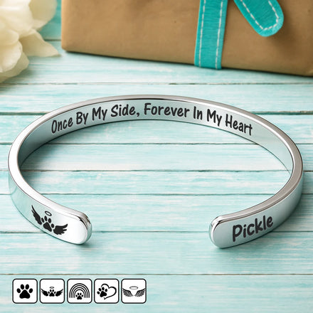 Pet Loss Once By My Side Forever In My Heart - Personalized Bangle Bracelet Cuff