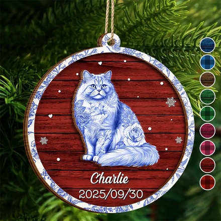 Pet Memorial Toile De Jouy Dog Cat - Personalized 2-Layered Wooden Ornament