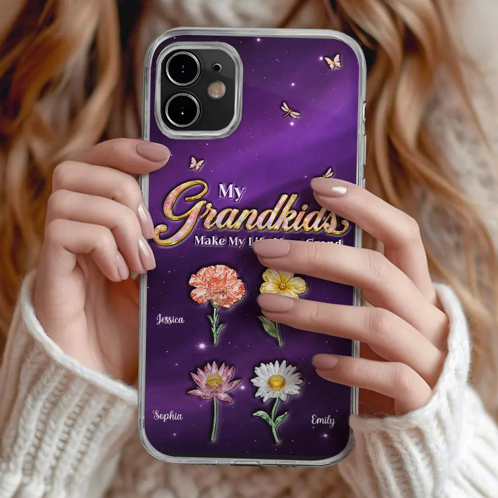 Gift For Grandma,Gift For Women,Happy - Crystal Birth Month Flower My Grandkids Make My Life More Grand - Personalized Clear Phone Case