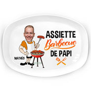 Gift For Husband,Gift For Boyfriend,Gift For Yourself,Gift For Men,Gift For Father,Dad's Hobby,Gift For Grandpa,Grandpa's Hobby,Grilling,French,Happy,Gift For Grandparents,Non-Eng,Photo,Icon,Playful - Photo Personnalisable Assiette Barbecue De Papa - Assiette Personnalisée