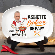 Gift For Husband,Gift For Boyfriend,Gift For Yourself,Gift For Men,Gift For Father,Dad's Hobby,Gift For Grandpa,Grandpa's Hobby,Grilling,French,Happy,Gift For Grandparents,Non-Eng,Photo,Icon,Playful - Photo Personnalisable Assiette Barbecue De Papa - Assiette Personnalisée