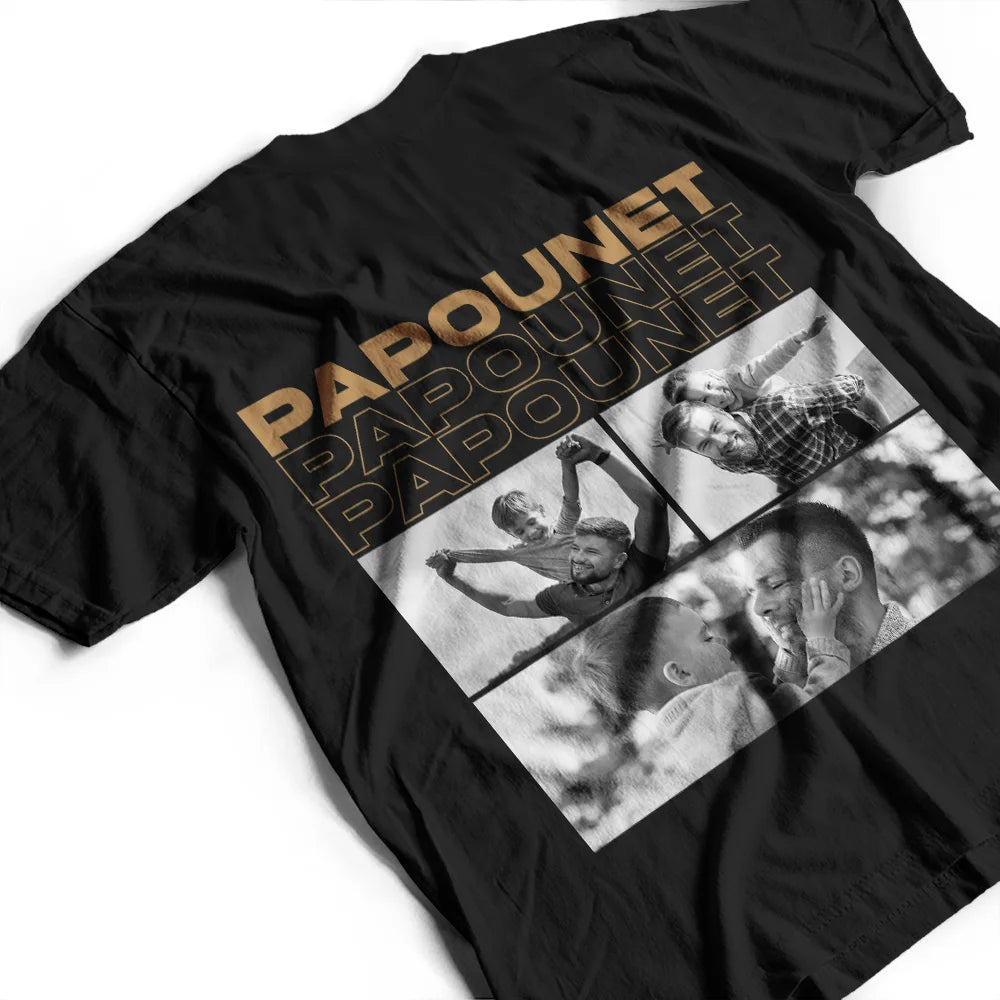Gift For Husband,Parents,Gift For Yourself,Gift For Men,Gift For Grandpa,Gift For Father,Love,French,Gift For Grandparents,Non-Eng,Photo,Sentimental - Photo Personnalisable En Noir Et Blanc Pour Papa Grand-Père - T-Shirt Personnalisé