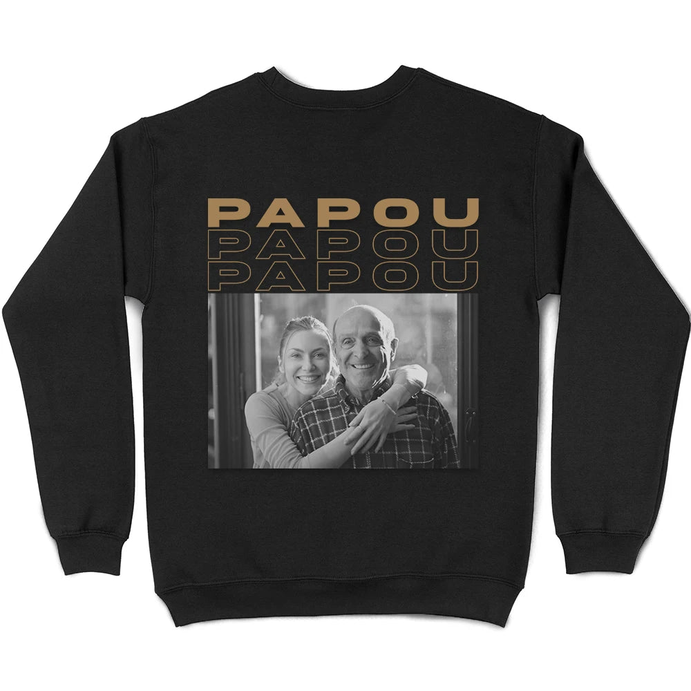 Gift For Husband,Parents,Gift For Yourself,Gift For Men,Gift For Grandpa,Gift For Father,Love,French,Gift For Grandparents,Non-Eng,Photo,Sentimental - Photo Personnalisable En Noir Et Blanc Pour Papa Grand-Père - T-Shirt Personnalisé