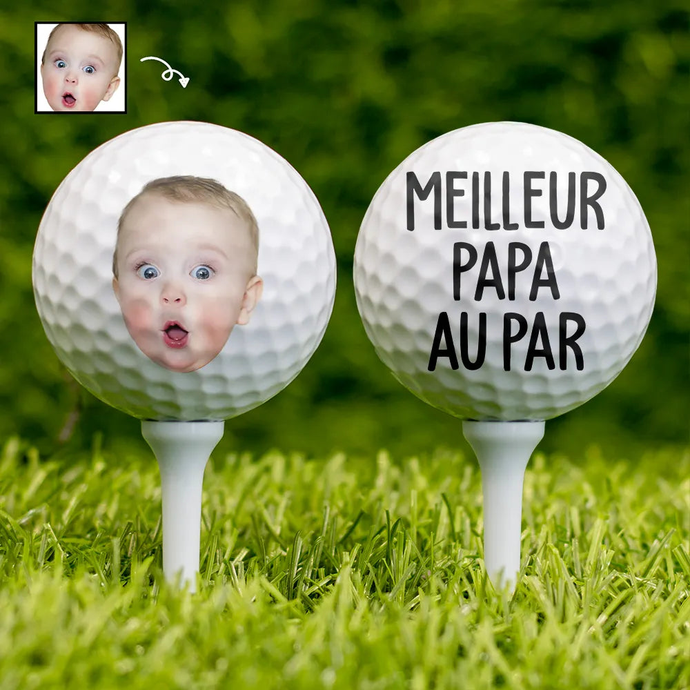 Gift For Husband,Parents,Gift For Yourself,Gift For Men,Gift For Grandpa,Gift For Father,French,Custom Photo,Happy,Sport Dad,Golf,Dad's Hobby,Grandpa's Hobby,Gift For Grandparents,Non-Eng,Photo,Humorous - Photo Personnalisable Meilleur Papa Au Par - Balle De Golf Personnalisée