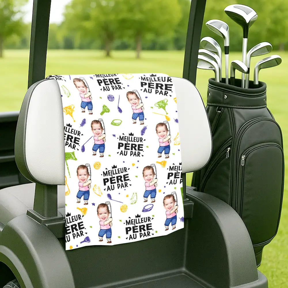 Photo Personnalisable Meilleur Papa Au Par - Serviette De Golf Personnalisée