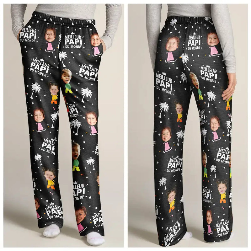 Gift For Husband,Parents,Gift For Yourself,Gift For Men,Gift For Grandpa,Gift For Father,French,Custom Photo,Happy,Gift For Grandparents,Non-Eng,Photo,Icon,Playful - Photo Personnalisable Meilleur Papa Du Monde - Pantalon De Pyjama Personnalisé