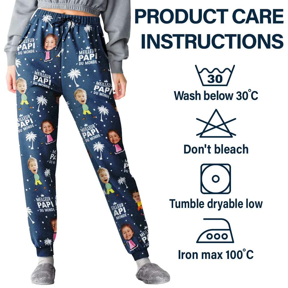 Gift For Husband,Parents,Gift For Yourself,Gift For Men,Gift For Grandpa,Gift For Father,French,Custom Photo,Happy,Gift For Grandparents,Non-Eng,Photo,Icon,Playful - Photo Personnalisable Meilleur Papa Du Monde - Pantalon De Pyjama Personnalisé