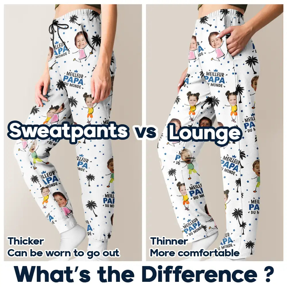 Gift For Husband,Parents,Gift For Yourself,Gift For Men,Gift For Grandpa,Gift For Father,French,Custom Photo,Happy,Gift For Grandparents,Non-Eng,Photo,Icon,Playful - Photo Personnalisable Meilleur Papa Du Monde - Pantalon De Pyjama Personnalisé
