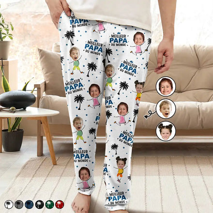 Photo Personnalisable Meilleur Papa Du Monde - Pantalon De Pyjama Personnalisé