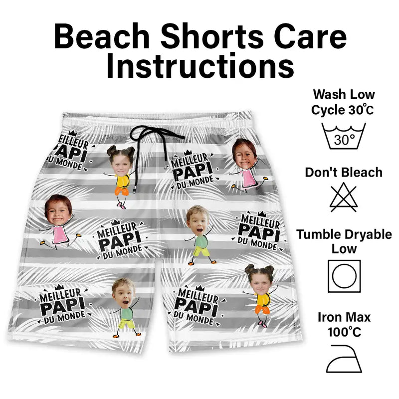 Gift For Husband,Parents,Gift For Yourself,Gift For Men,Gift For Grandpa,Gift For Father,French,Custom Photo,Happy,Summer,Beach,Gift For Grandparents,Non-Eng,Photo,Icon,Playful - Photo Personnalisable Meilleur Papa Du Monde - Shorts De Plage Unisexes Personnalisés