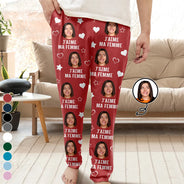 Gift For Couples,Gift For Husband,Gift For Wife,Gift For Boyfriend,Gift For Girlfriend,LGBT,Love,French - Photo Personnalisée J’aime Mon Amour - Pantalon De Pyjama Personnalisé
