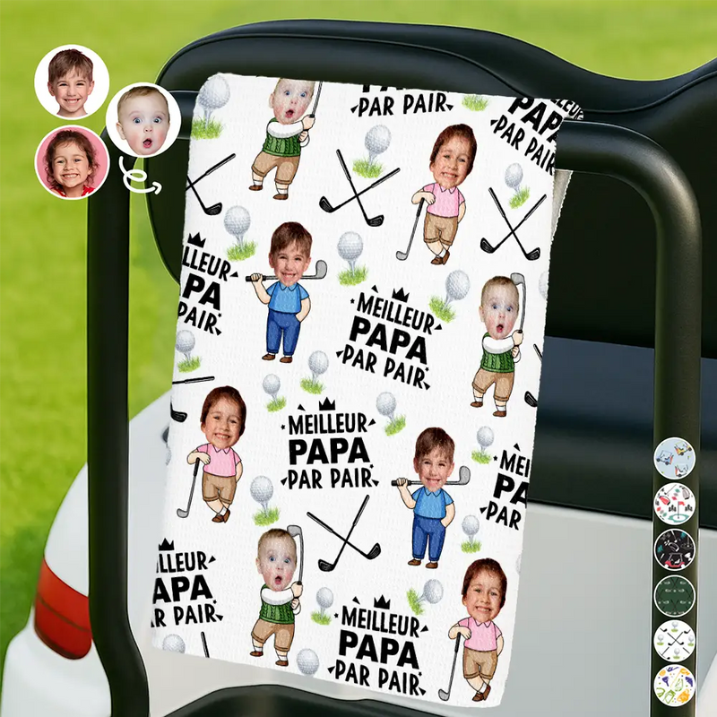 French,Gift For Father,Gift For Grandpa,Happy,Custom Photo,Non-Eng,Sport Dad - Photo Personnalisée Meilleur Papa Par Pair Petit Farceur - Serviette De Golf Personnalisée