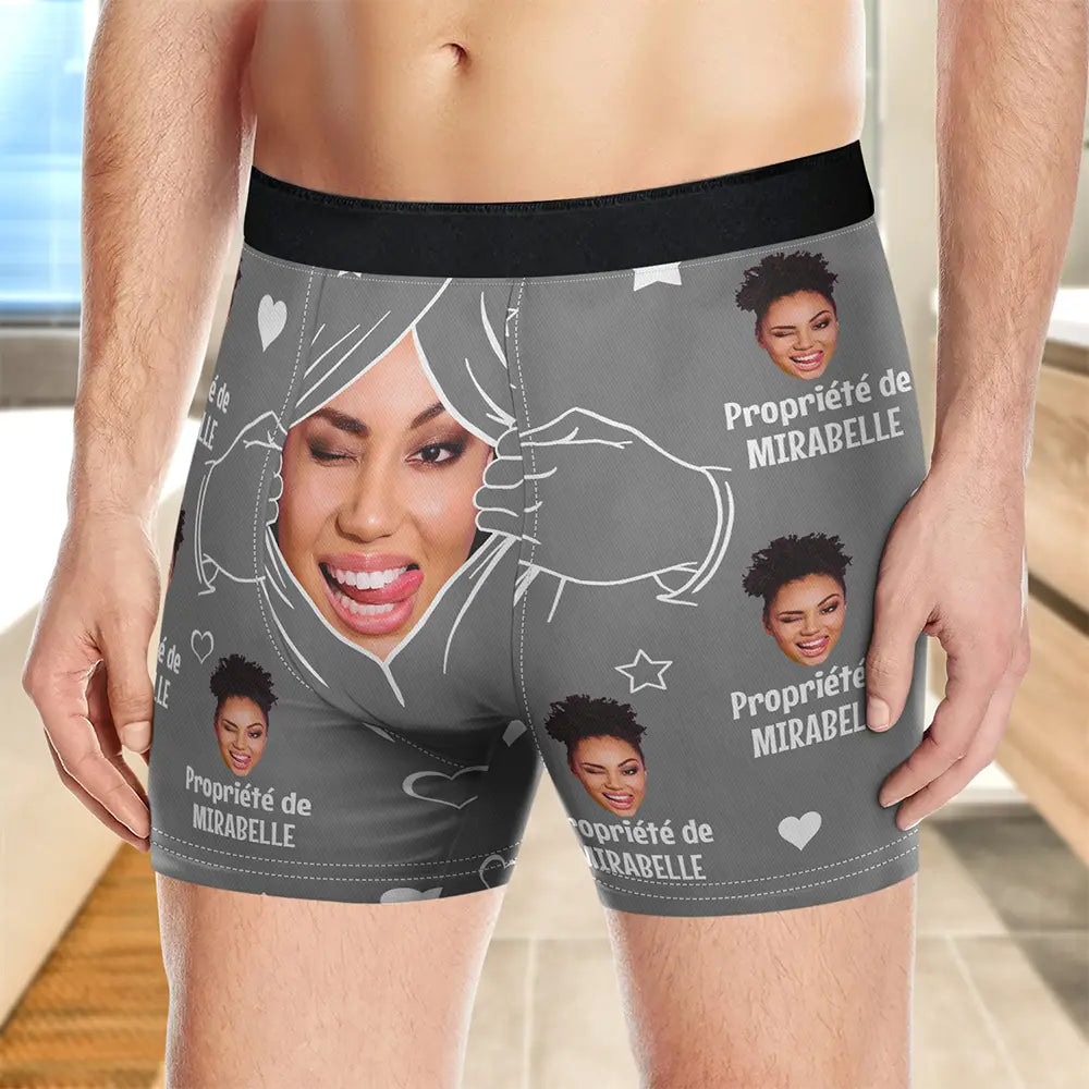 Gift For Husband,Gift For Boyfriend,Gift For Yourself,Gift For Men,LGBT,Funny,French - Photo Personnalisée Propriété De Mon Amour - Boxer Pour Homme Personnalisé