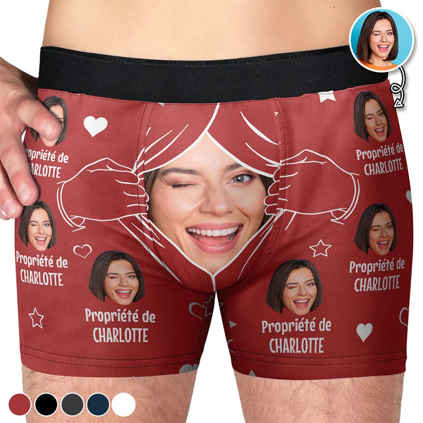 Gift For Husband,Gift For Boyfriend,Gift For Yourself,Gift For Men,LGBT,Funny,French - Photo Personnalisée Propriété De Mon Amour - Boxer Pour Homme Personnalisé