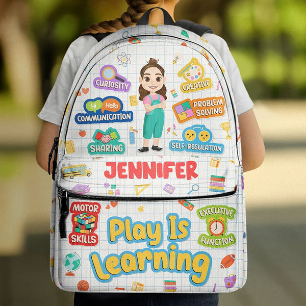 Gift For Kids, Back To School - Play Is Learning - Personalized Canvas Backpack