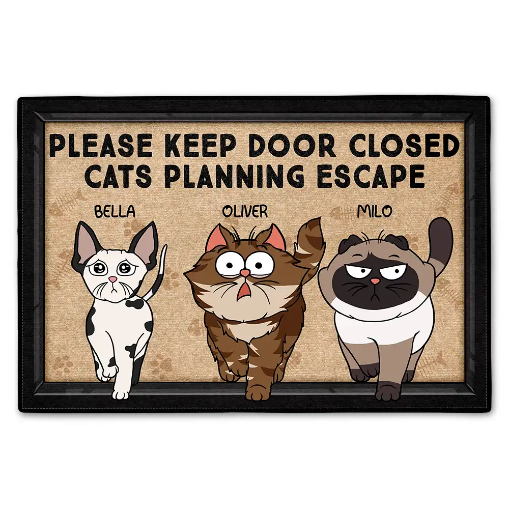 Please Keep Door Closed Cats Planning Escape Go Toward Cartoon - Personalized Doormat