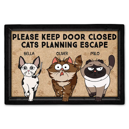 Please Keep Door Closed Cats Planning Escape Go Toward Cartoon - Personalized Doormat