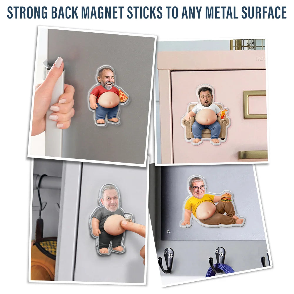 Gift For Couples,Gift For Husband,Gift For Boyfriend,Gift For Men,Gift For Father,Non-Eng,Vector,Humorous - Custom Photo Poke Dad Bod Belly - Personalized Squishy Acrylic Fridge Magnet