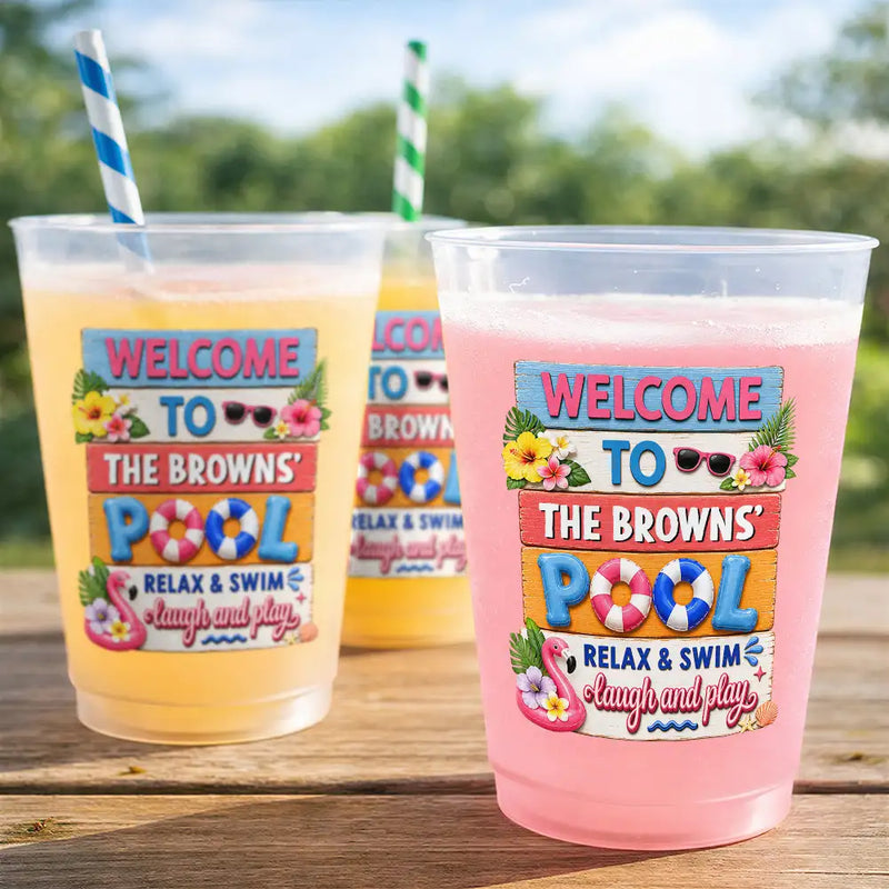 Playful, Family, Summer, Poolside, Outdoor Decor, Custom Text - Pool Party Relax And Play - Personalized Frosted Cups