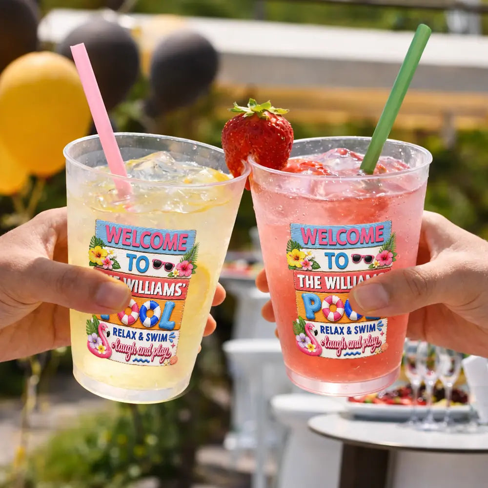 Playful, Family, Summer, Poolside, Outdoor Decor, Custom Text - Pool Party Relax And Play - Personalized Frosted Cups