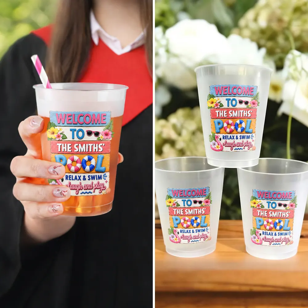 Playful, Family, Summer, Poolside, Outdoor Decor, Custom Text - Pool Party Relax And Play - Personalized Frosted Cups