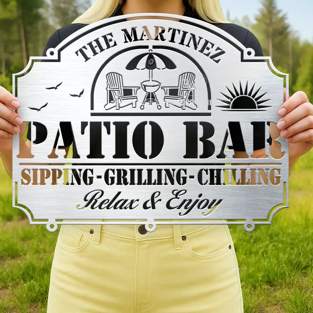 Poolside,Patio,Family - Pool & Patio Sipping Chilling - Personalized Cutout Metal Sign
