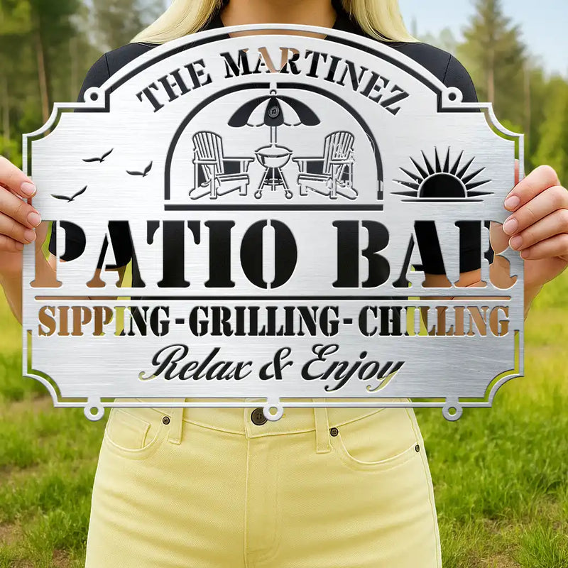 Poolside,Patio,Family - Pool & Patio Sipping Chilling - Personalized Cutout Metal Sign