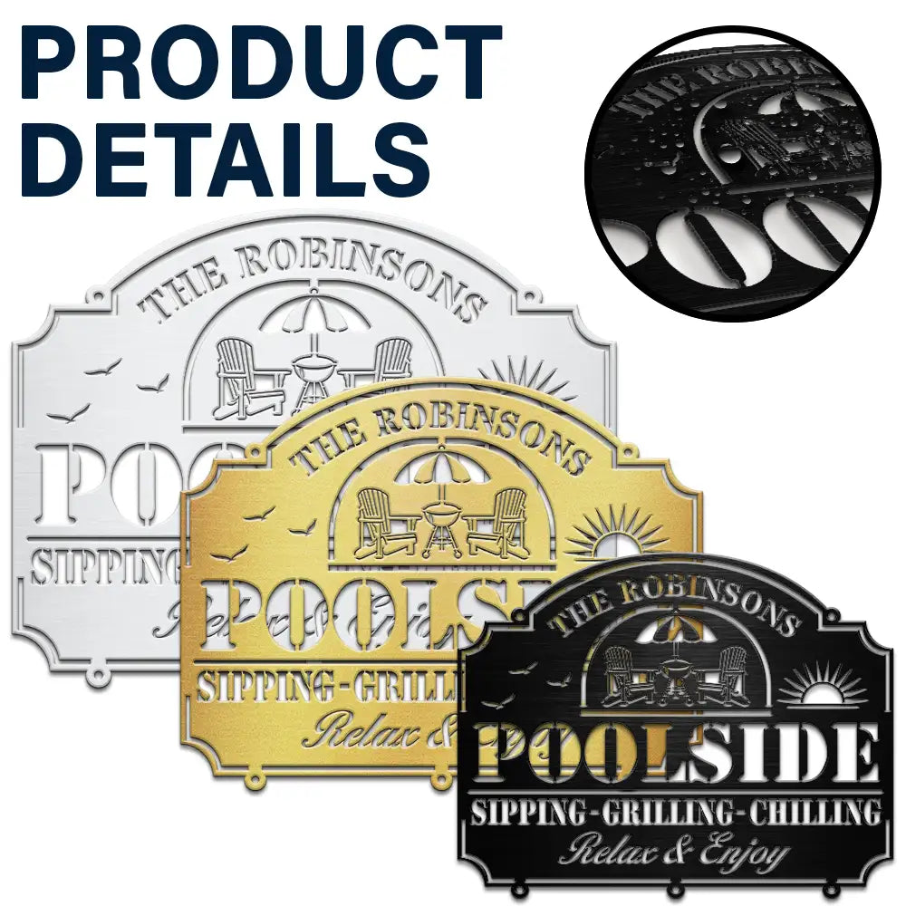 Poolside,Patio,Family - Pool & Patio Sipping Chilling - Personalized Cutout Metal Sign
