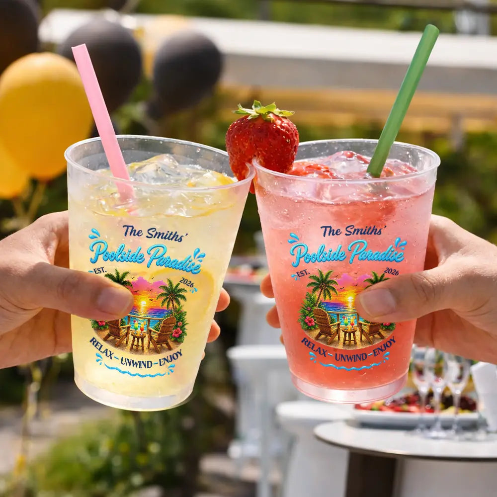 Playful,Family,Summer,Poolside,Outdoor Decor,Custom Text - Poolside Paradise Relax Unwind Enjoy - Personalized Frosted Cups