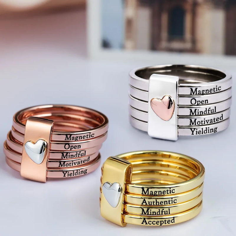 Gift For Yourself,Gift For Women,Gift For Wife,Gift For Girlfriend,Gift For Mother,Gift For Grandma,Gift For Daughter,Gift For Sisters,Gift For Bestie,Love - Positive Affirmations For Self Reminder - Personalized Heart Stacking Rings