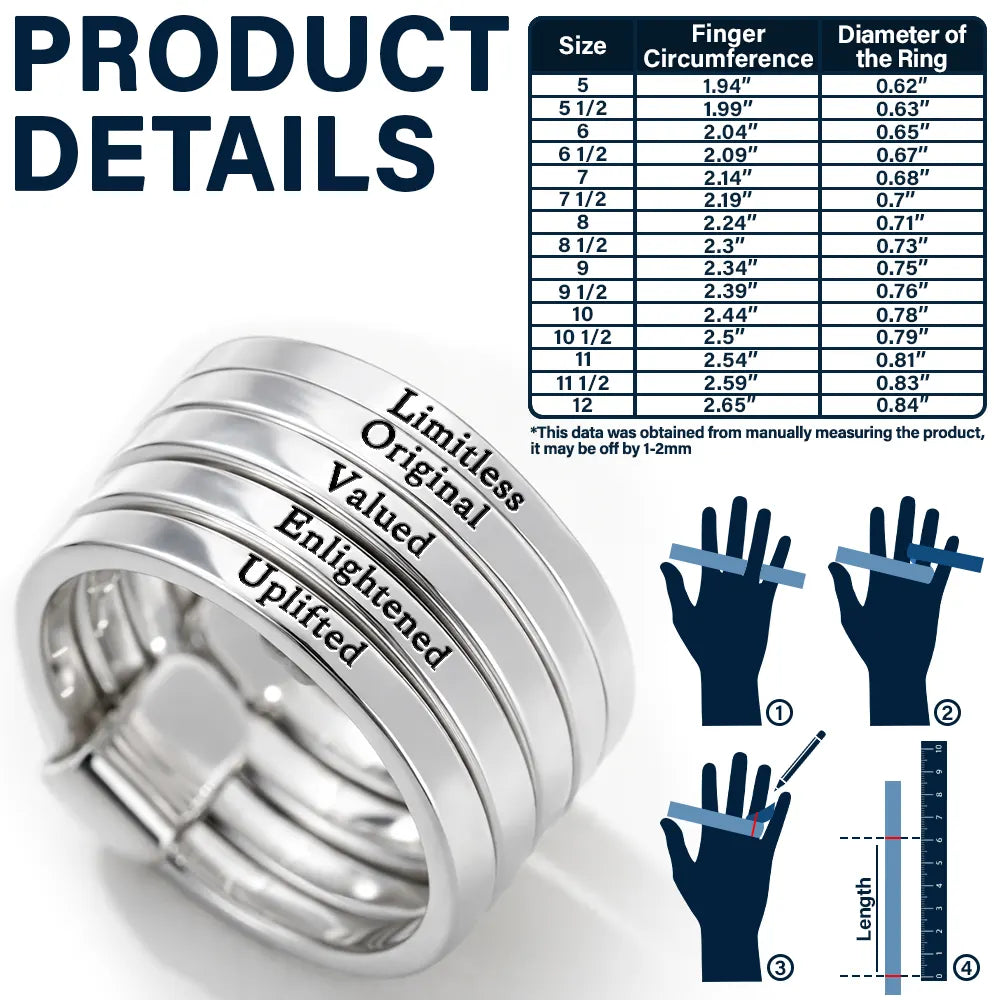 Gift For Yourself,Gift For Women,Gift For Wife,Gift For Girlfriend,Gift For Mother,Gift For Grandma,Gift For Daughter,Gift For Sisters,Gift For Bestie,Love - Positive Affirmations For Self Reminder - Personalized Heart Stacking Rings