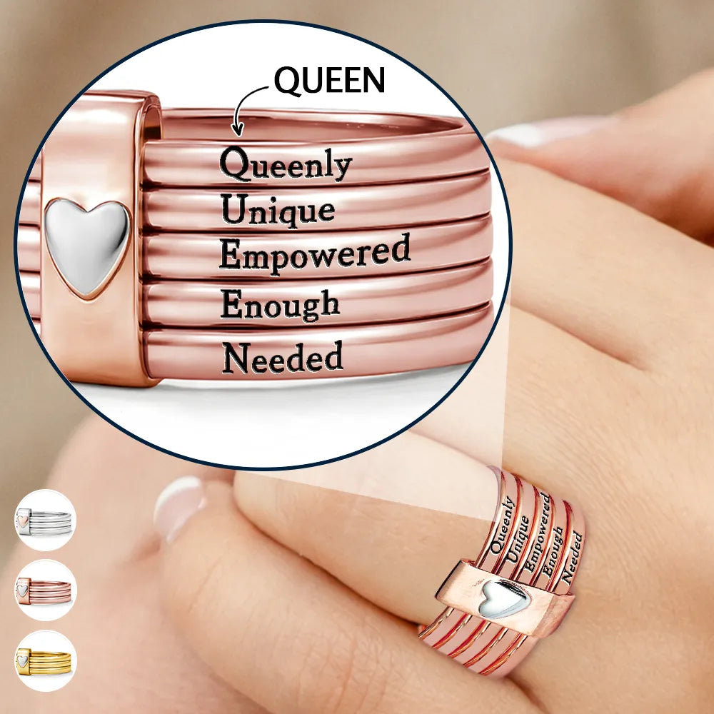 Positive Affirmations For Self Reminder - Personalized Heart Stacking Rings