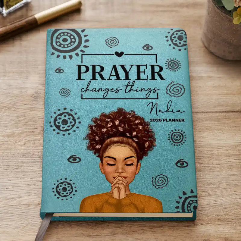 Prayer Changes Things Afro - Personalized Leather Journal
