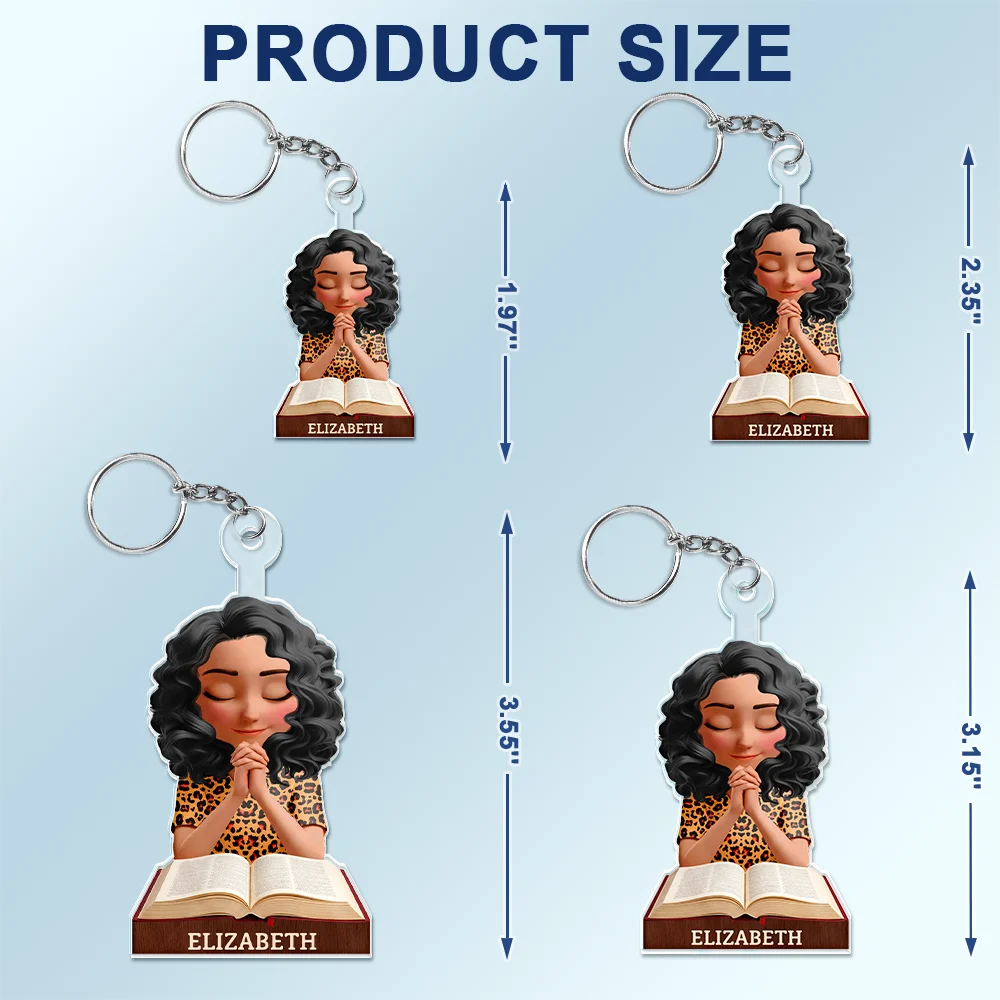 Christian,Gift For Women,Gift For Yourself - Praying Woman Girl With Open Bible - Personalized Acrylic Keychain