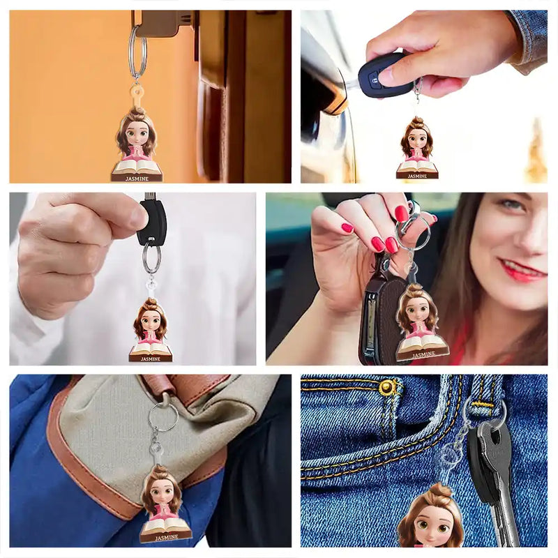 Christian,Gift For Women,Gift For Yourself - Praying Woman Girl With Open Bible - Personalized Acrylic Keychain