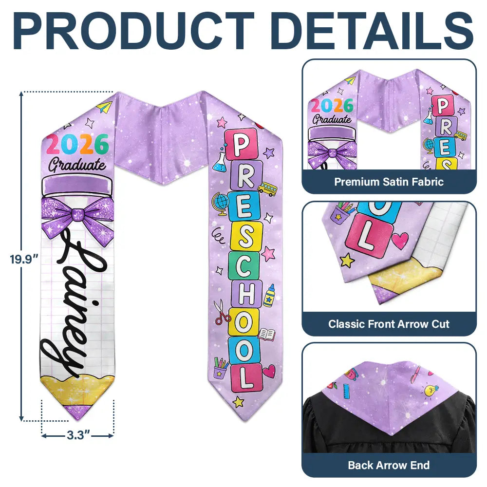 Graduation,Gift For Kids,Gift For Daughter,Adorable - Pre-K Preschool Kindergarten Graduate - Personalized Kid Graduation Stole