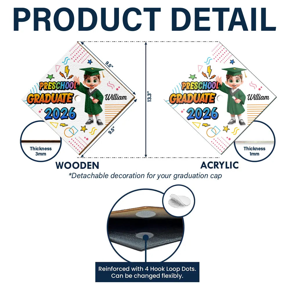 Gift For Kids,Gift For Grandkids,Grandpa - Grandkids,Grandma - Grandkids,Graduation,Happy - Preschool Kindergarten Graduation - Personalized Graduation Cap Topper