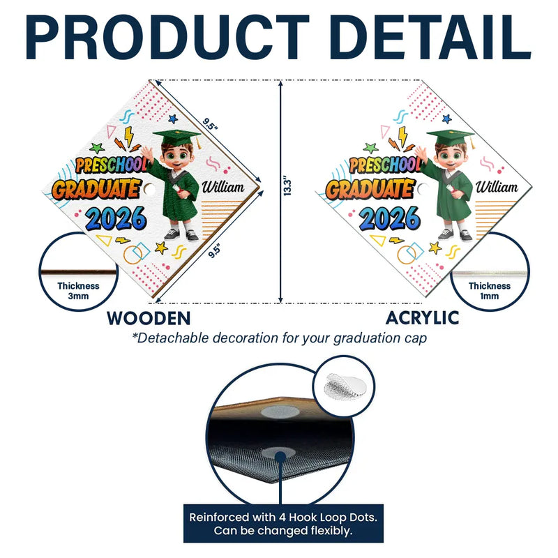 Gift For Kids,Gift For Grandkids,Grandpa - Grandkids,Grandma - Grandkids,Graduation,Happy - Preschool Kindergarten Graduation - Personalized Graduation Cap Topper