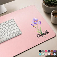 Back To School, Teacher, Cozy, Icon - Pretty Birth Month Flower & Name Gift For Her Teachers Friends Coworkers - Personalized Leather Desk Mat