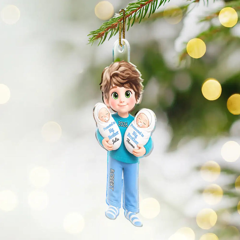 Adorable,New Mom,Christmas,Gift For Mother,Vector - Promoted To Big Sister Big Brother New Siblings Gift - Personalized Custom Shaped Acrylic Ornament