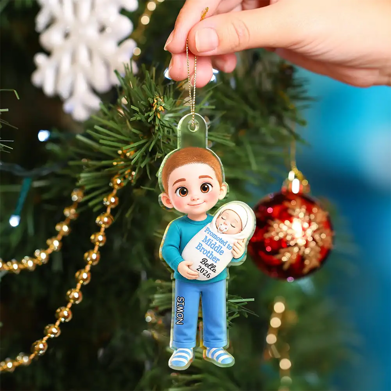 Adorable,New Mom,Christmas,Gift For Mother,Vector - Promoted To Big Sister Big Brother New Siblings Gift - Personalized Custom Shaped Acrylic Ornament