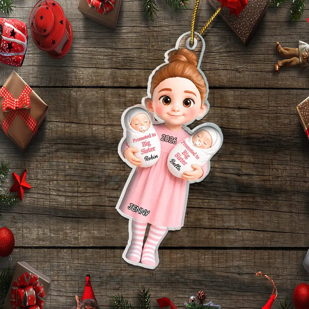 Adorable,New Mom,Christmas,Gift For Mother,Vector - Promoted To Big Sister Big Brother New Siblings Gift - Personalized Custom Shaped Acrylic Ornament