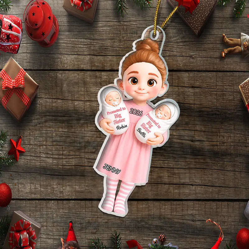 Adorable,New Mom,Christmas,Gift For Mother,Vector - Promoted To Big Sister Big Brother New Siblings Gift - Personalized Custom Shaped Acrylic Ornament