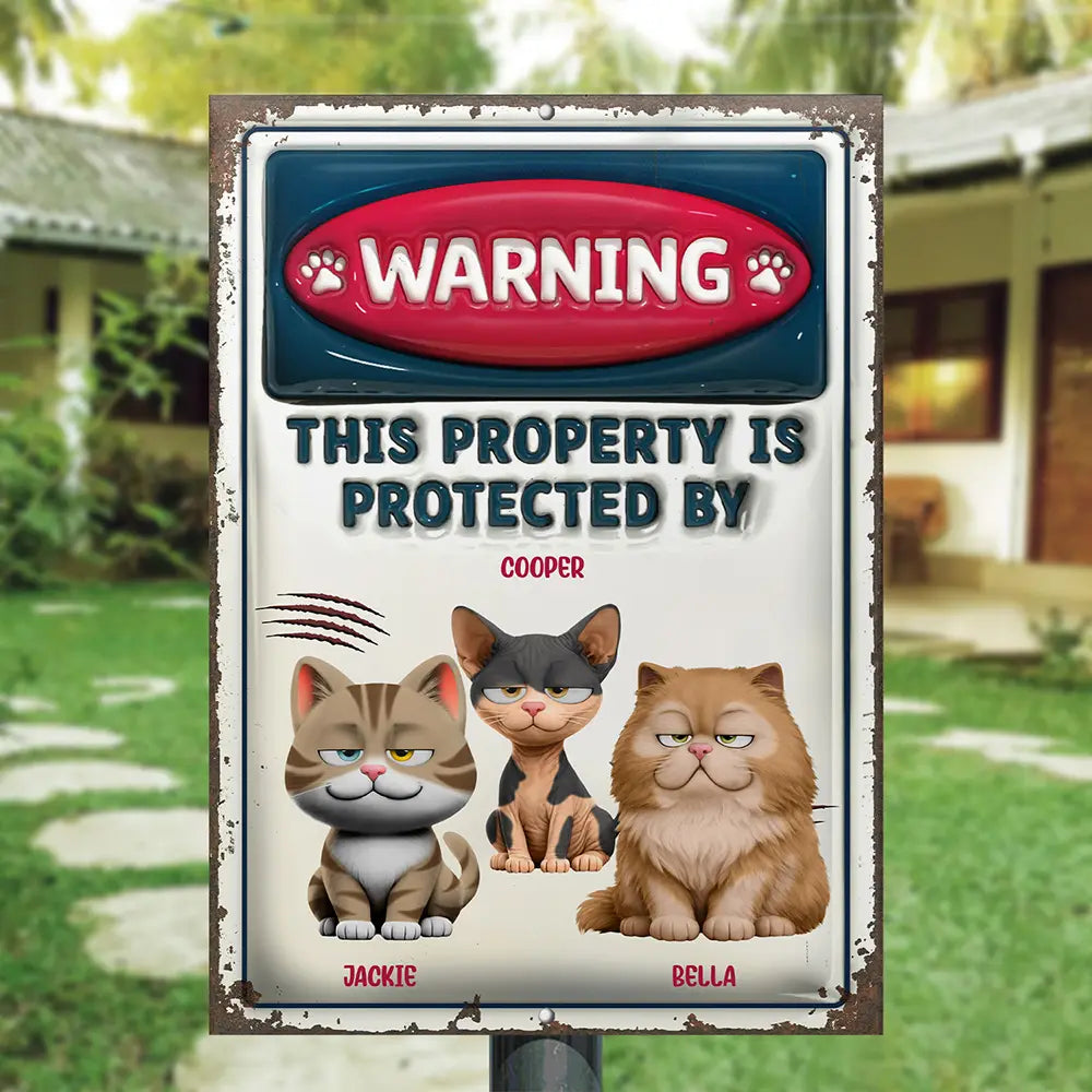 Property Is Protected By Funny Cat - Personalized Classic Metal Signs