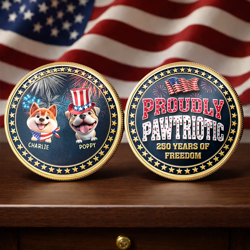 America 250th, Independence Day, Pet Lovers - Proudly Pawtriotic 250 Years Of Freedom Dog Cat - Personalized Commemorative Keepsake Coin