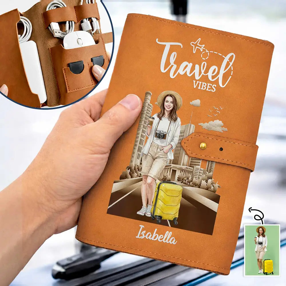 Custom Photo Realistic Watercolor Art Cruise Vibes - Personalized Leather Cable Bag