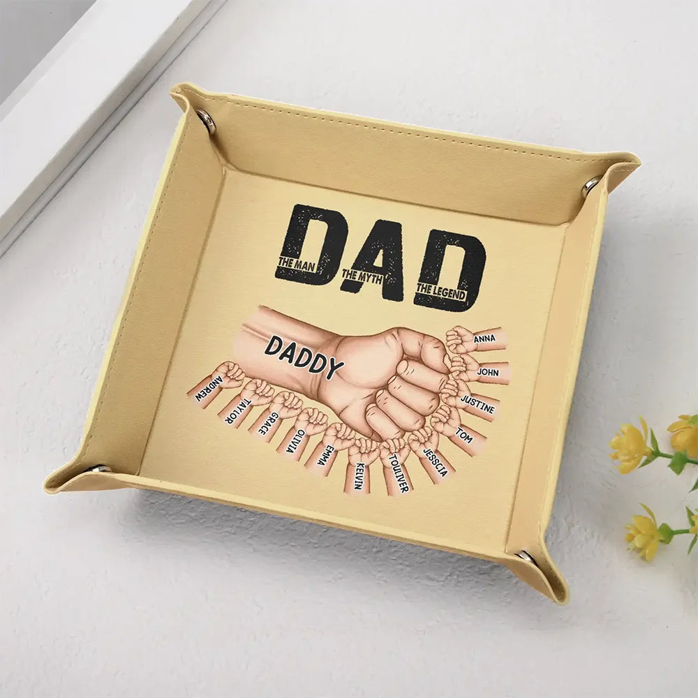 Gift For Father,Dad - Children,Happy,Non-Eng,Proud - Dad The Man The Myth The Legend - Personalized Leather Valet Tray