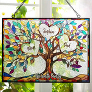 Family,Gift For Mother,Gift For Father,Gift For Grandma,Gift For Grandpa,Grandma - Grandkids,Grandpa - Grandkids,Non-Eng,Icon,Grateful - Family Unbreakable Bond Tree Of Life - Personalized Horizontal Stained Glass Suncatcher